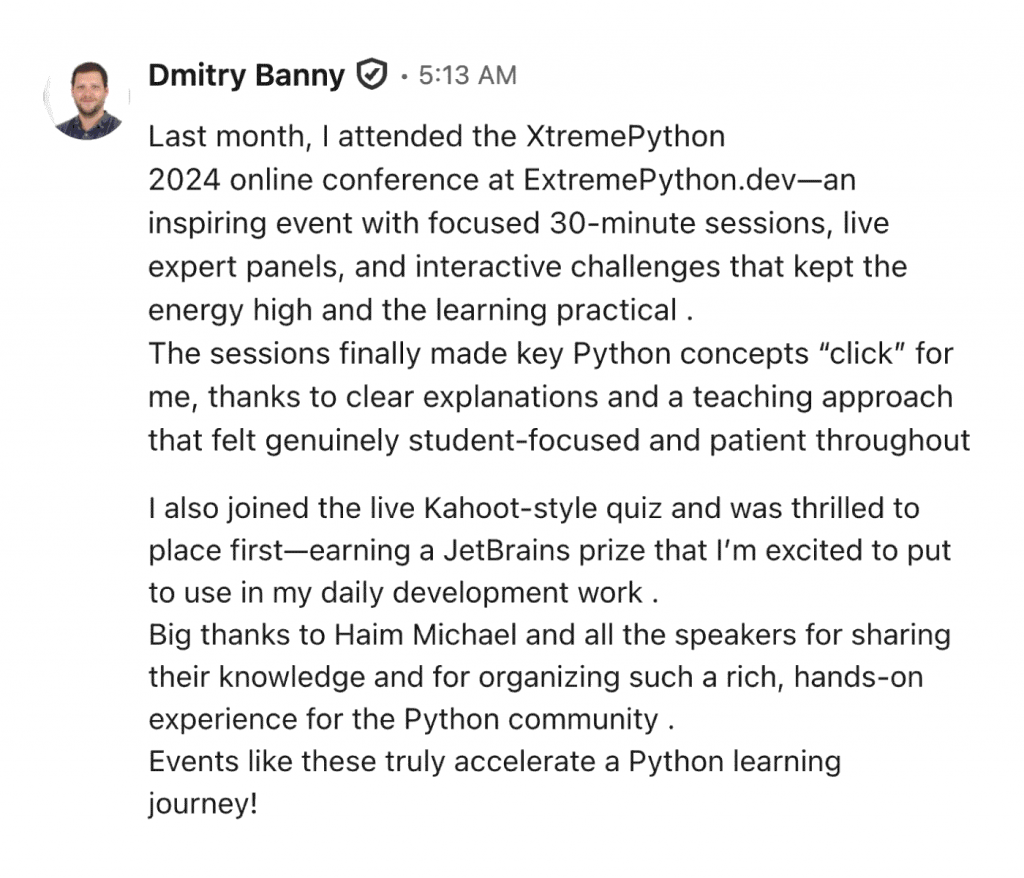 dmitry feedback for xtremepython